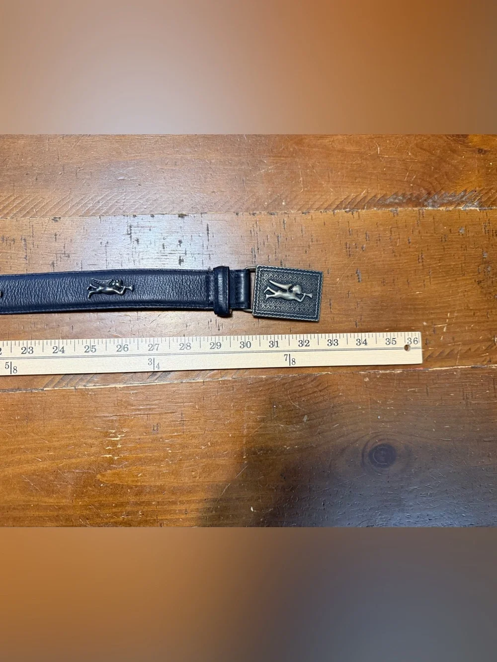 American Angel Black Leather Belt with Angel Buckle size Small